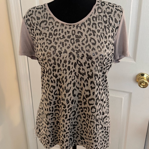 Loft Leopard Print Sequin Underlay Top, Medium Gray/Black - Picture 1 of 6